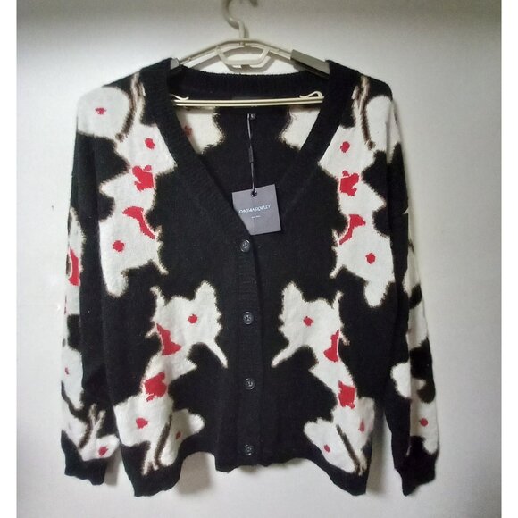 Cynthia Rowley Intrasia Womens Mohair Wool Blend Floral Cardigan Sweater L - Picture 2 of 16